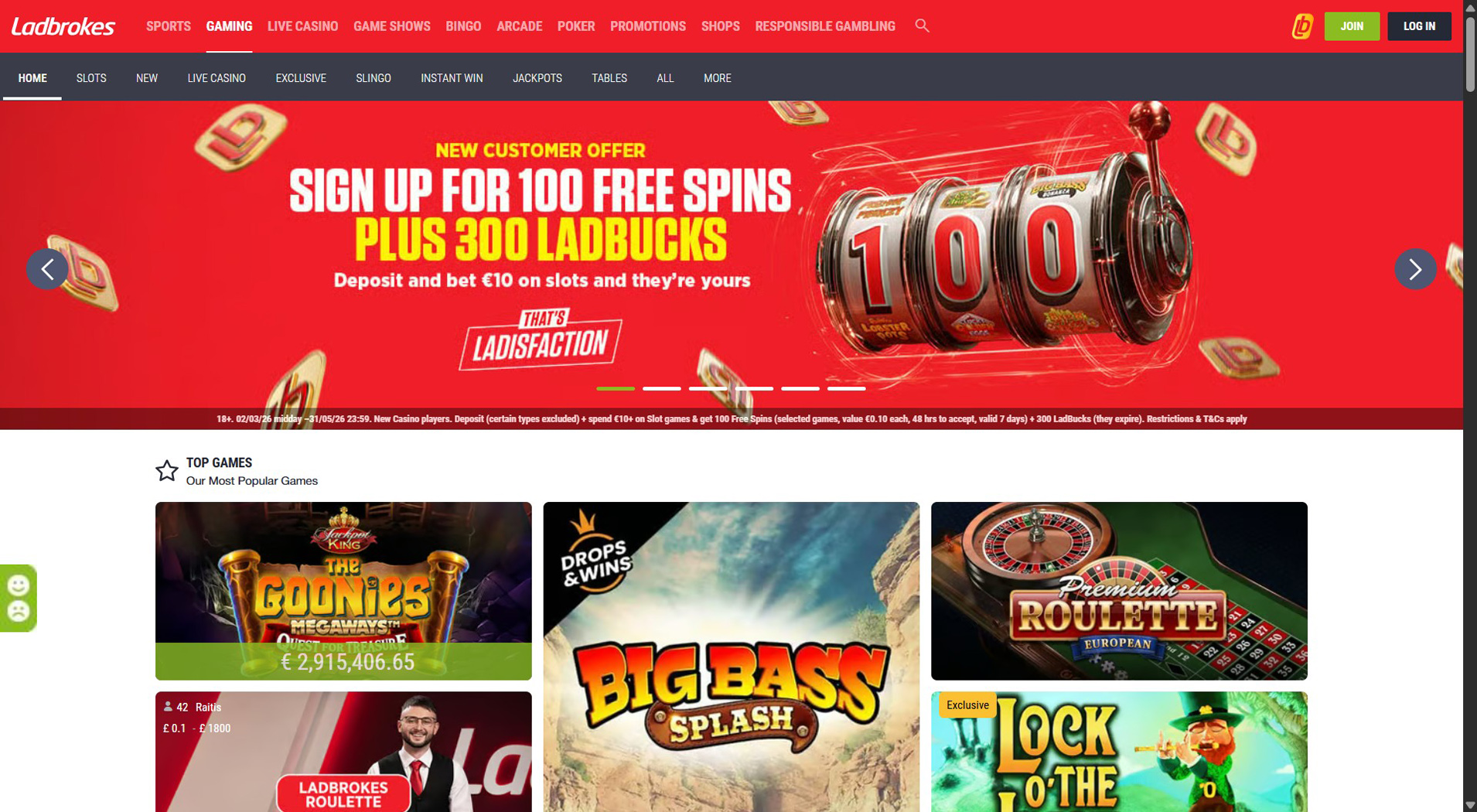 1. Ladbrokes Casino - Best Payforit Casino Pick
